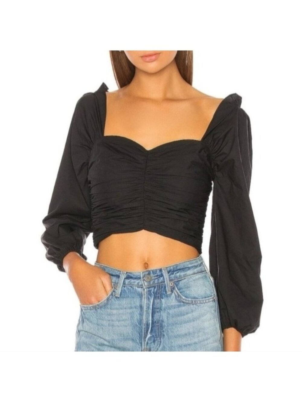Lovers + Friends Black Octavia Poplin Crop Top Boho Festival Size Small Women's